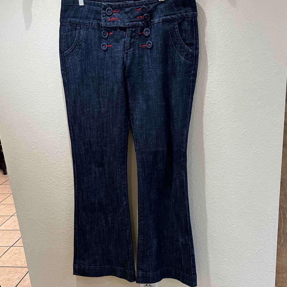 Boom Boom Dark Wash Sailor Button High Rise Bootcut Jeans Size 13